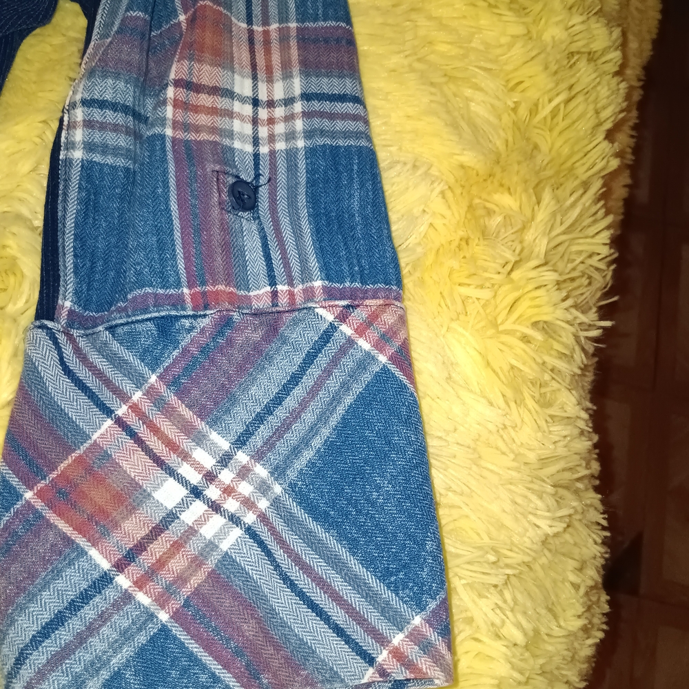 Ci Sono Blue & Red Plaid Button-Down Shirt w/ Navy Stetchy Slimming Panels L - Picture 9 of 10